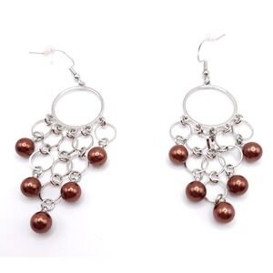 Paparazzi Pearl Chandelier Earrings Silver Bronze 3in Statement